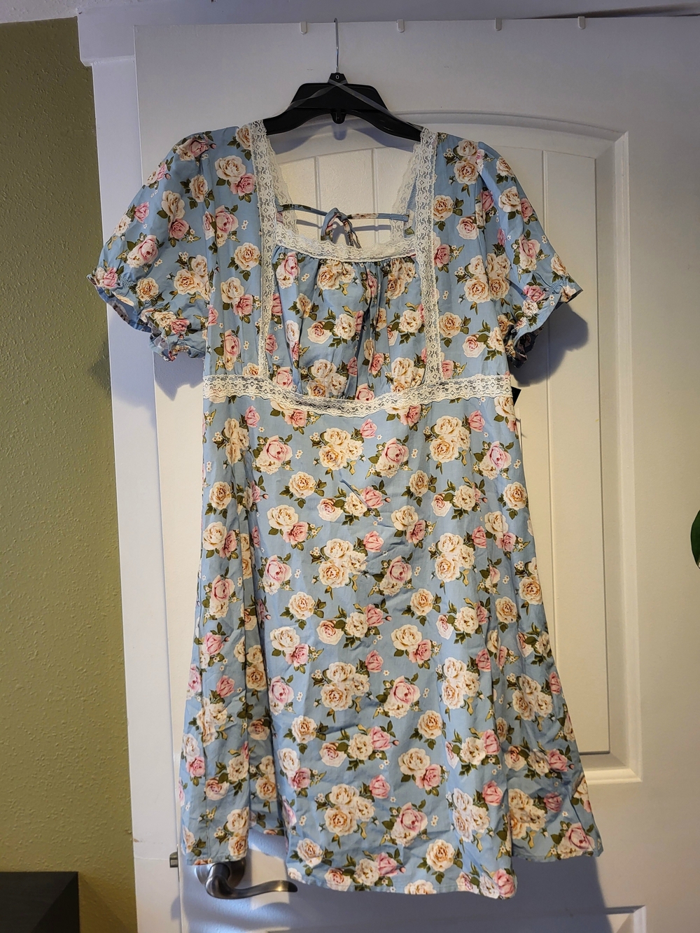Blue Floral Lace-Trim Sundress